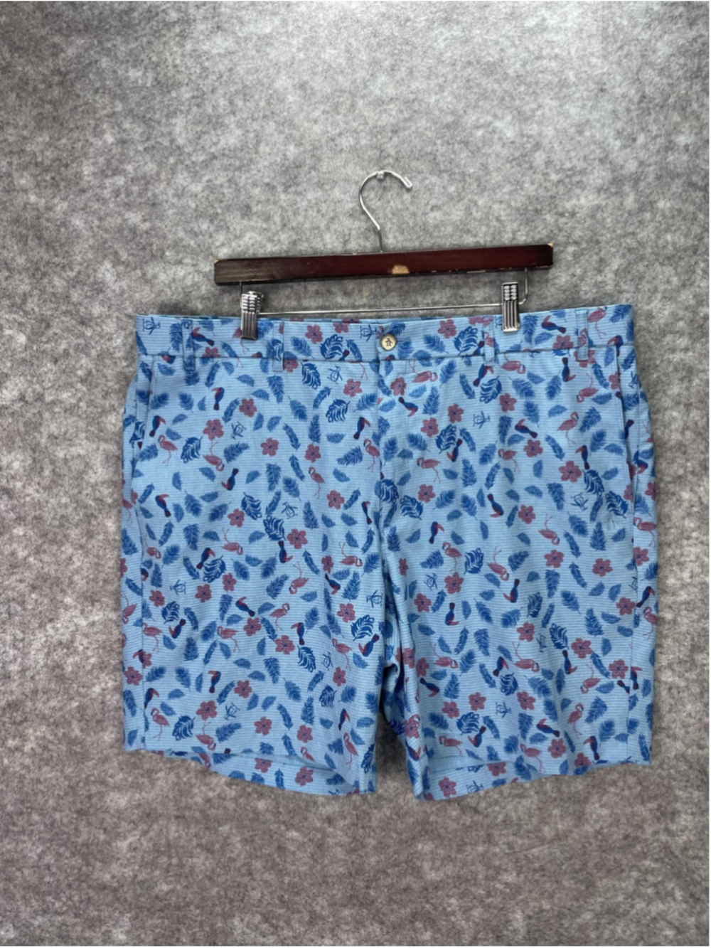 Original Penguin Shorts Mens 40 Blue Tropical Flamingo Print Chino Golf Stretch